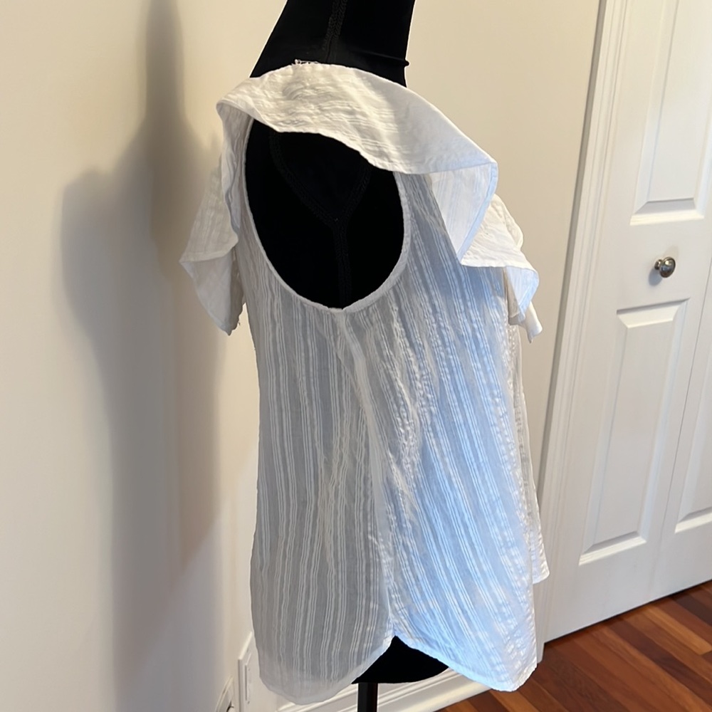 White Ruffle V-Neck Women's Top - Picture 2 of 4